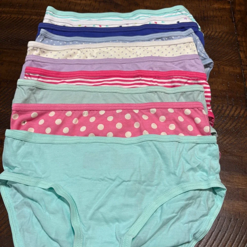 Cat & Jack Girls Size 8 Cotton Brief Underwear Lot of 10 Polka Dots Stripe Heart